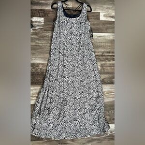 Alex Evenings Blue & White Floral Maxi Dress with Navy Trim